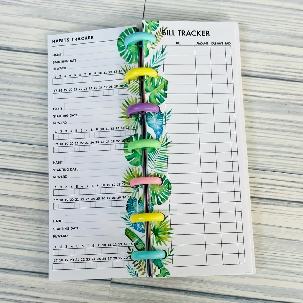 Planner tropical palm leaves monstera inserts extension pack 6 months